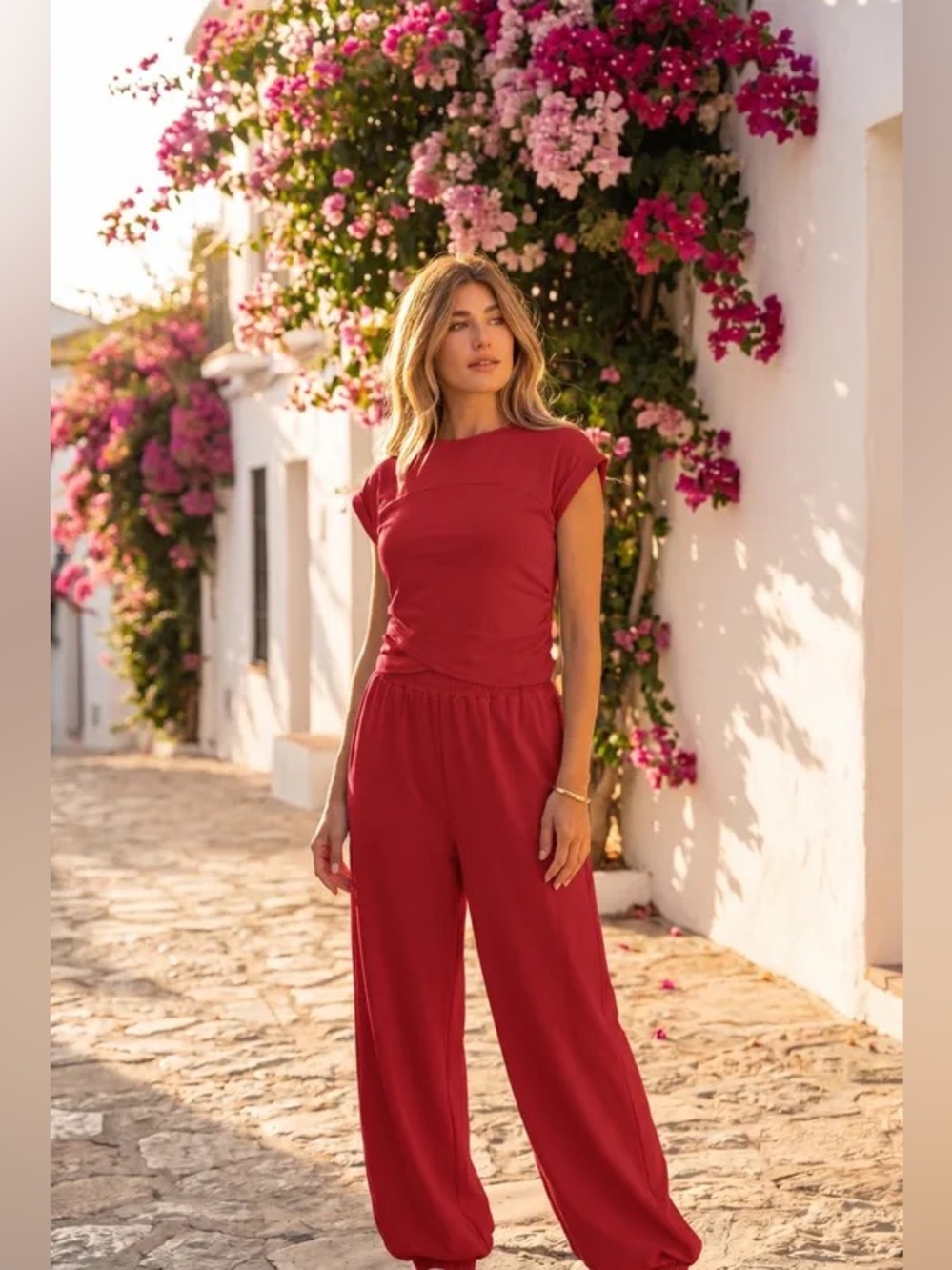 Eva - Women’s Red Wide-Leg Set